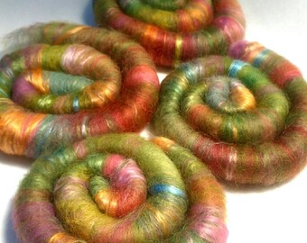 Naturally dyed art batt/ set of rolags 'A Busy Bee's Perfect World' wool and silk roving (PhatFiber)