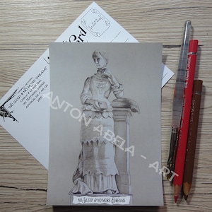Carte postale, impression d’Art, sans sommeil & pas plus les rêves, Art funéraire, Monuments, cimetières, réalisme, figuratif, craie + charbon de bois oeuvre, Malte