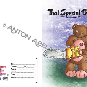 Carte, horreur, morbide, Teddy non conventionnelle de la Saint-Valentin Bears, foncé, mignon, dessin, impression, édition limitée, Mixed Media art, carte de format A5
