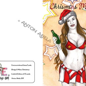Unkonventionelle Weihnachtskarte, Xmas, Sexy, Weiblich, frech, Erwachsene, semi-erotische, sinnliche, Zeichnung drucken, limitierte Auflage, Mosaikbild