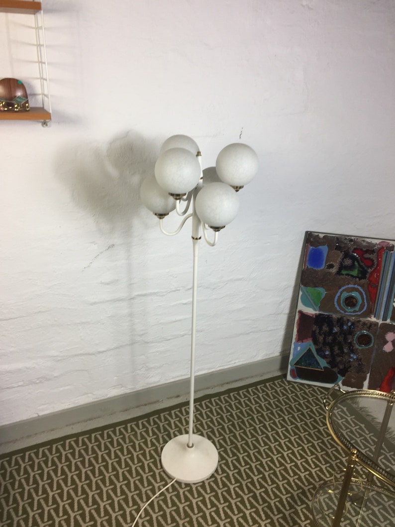 70 Years Floor Lamp Italian Design Sputnik 6 Flame White Ball