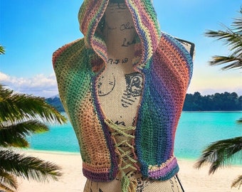 hooded mandala hippy vest