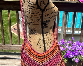 Boho Crochet Crossbody Purse, One-of-a-Kind Handmade Hobo Bag with Optional Floral Lining