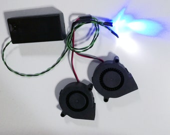 Custom LEDs Kit with 2 LEDs + 2 Fans, Color/Battery holder