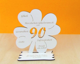 Geschenk weiß zum runden 90 Geburtstag Gib jedem Tag die Chance, Geldgeschenk Gutscheingeschenk Glückskleeblatt  11cm, 16cm Deko 05