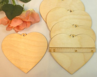 Herzen 5 Stück mit Herzloch EHH Größe wählbar 6 cm, 8 cm oder 11 cm Holz