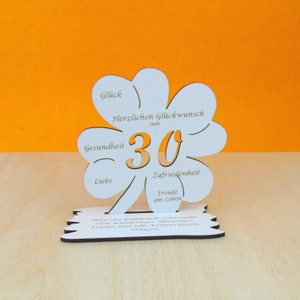 Gutscheingeschenk zum 30 Geburtstag  Kleeblatt 11cm Vintage weiß Glückwünsche, Frau oder Mann Geschenk Deko 02