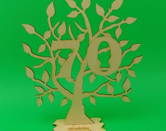 Geschenk zum 70. Geburtstag, 70. Jubiläum, Lebensbaum 16 cm hoch, Personalisiert