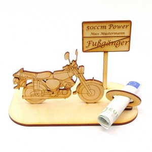 Cadeau d'argent cyclomoteur pour permis de conduire Bon voyage, Sweet Sixteen, piéton puissance 50ccm, moto, cyclomoteur RDA, pension, anniversaire, en bois K20 50 ccm mit Namen