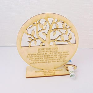 Jugendweihe Geldgeschenk Lebensbaum, Geldgeschenk mit oder ohne Namensgravur, Tischdekoration, Geschenkidee aus Holz, Jugendweihegeschenk