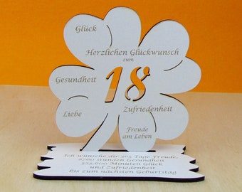 18 Geburtstag Gutscheingeschenk Kleeblatt 11cm Vintage weiß Glückwünsche Mädchen Junge Geschenk Deko 01