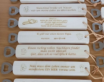 Personalized bottle opener made of alder wood gift neighbors birthday friend dad grandpa party gift individual