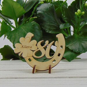 Gift for a 80. Birthday, Horseshoe and 4-leaf clover, Birthday, Talisman 8 cm, Decoration, flower attachment image 4