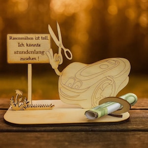 Geschenk Rasenroboter Geldgeschenk Zuschuss zum Roboter, Rasenmäher, Geschenkidee aus Holz K96