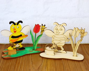 Biene, Bienenstock, Bienenhaus, Blume, Bastelset für Kinder, Tulpe, Honig, Natur Set aus holz