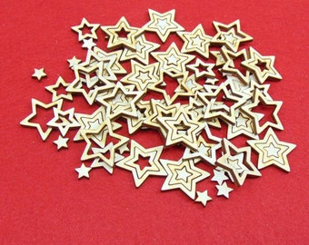 Sterne-Set9- 100 Stück 1cm 2cm 3cm Deko Weihnachten Sternenhimmel Basteln Holz 3in1 Sternenmix DIY  Scrapbooking