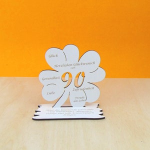 Gutscheingeschenk zum 90 Geburtstag  Kleeblatt 11cm Vintage weiß Glückwünsche Mann Frau Geschenk Deko 02