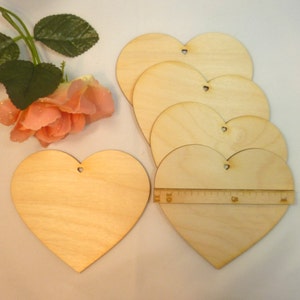 Herzen 5 Stück mit kleinem Herzausschnitt als Loch EHL Größe frei wählbar 6 cm, 8 cm oder 11 cm Holz Bild 1