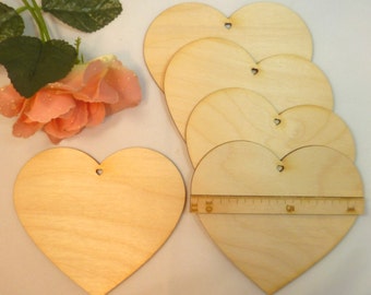 Hearts 5 pieces with small heart cutout as hole EHL size freely selectable 6 cm, 8 cm or 11 cm wood