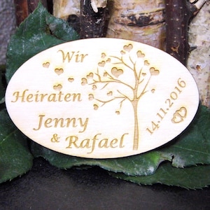 Save the Date mit Magnet, Wir Heiraten Einladungskarte aus Holz, Hochzeit Gravur Personalisierte Einladung zur Hochzeit