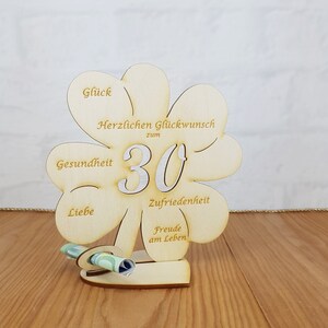 Cadeau du 30e anniversaire, trèfle 11,7 cm ou 16 cm, cadeau en argent avec ou sans texte souhaité, décoration de table en bois 16cm ohne Namen