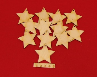 Sterne-Set 12 Stück 5 cm Stern mit Loch Deko Weihnachten Sternenhimmel Basteln Holz DIY
