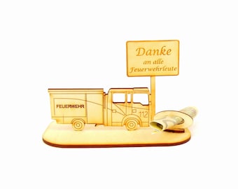 Gift for a firefighter, firewoman, fire department with sign and saying, for a birthday for passing the exam, wooden decoration K25