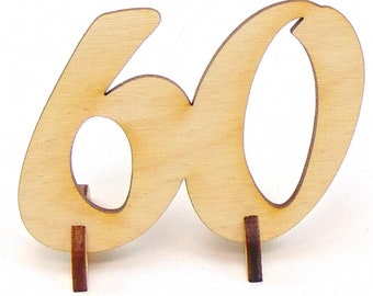 Birthday number 60 to stand up, wood, 50 mm