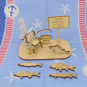 Geschenk für Angler Geburtstagsgeschenk witzig Angelrute Karpfen Hecht Zander Forelle Barsch für echte Männer Bausatz aus Holz K22