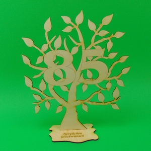Geschenk zum 85. Geburtstag, 16 cm Lebensbaum, Personalisiert, Tischdeko, Geschenkidee