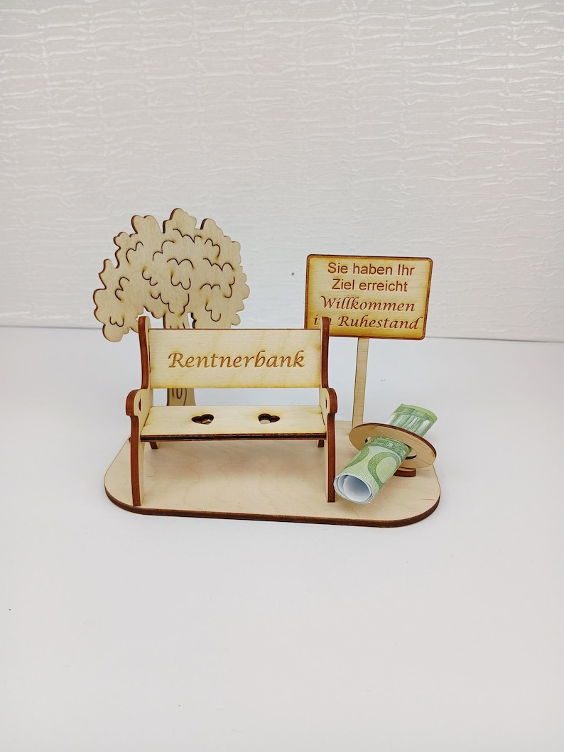 Geschenk zur Rente, große Rentnerbank mit Ortsschild, Geldgeschenk Lebensbaum Ruhestand Bild 14