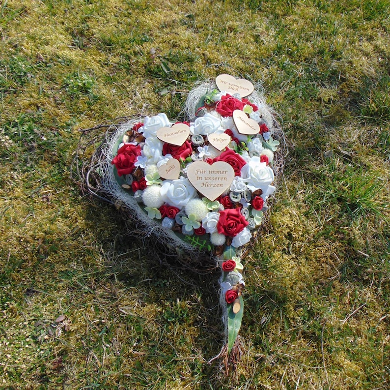 Holz Herzen mit Gravur für Grabgesteck, Engel, Trauerkranz, In stillem Gedenken, Erinnerungen für einen lieben Menschen, Personalisiert Bild 4
