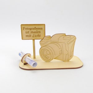 Money gift for photographers, hobby photography, money gift for new camera, set is made of wood K4