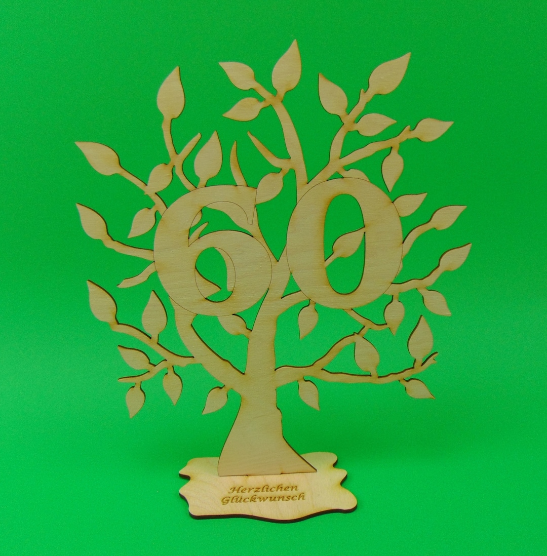 Geschenk zum 60. Geburtstag Holz Zahl 16cm Lebensbaum als Tischdeko