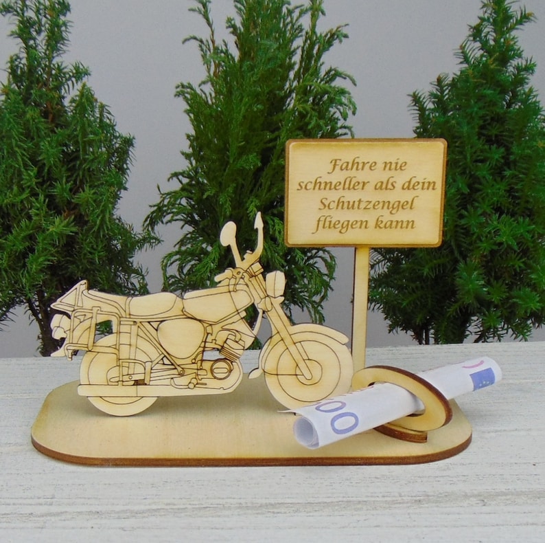 Cadeau d'argent cyclomoteur pour permis de conduire Bon voyage, Sweet Sixteen, piéton puissance 50ccm, moto, cyclomoteur RDA, pension, anniversaire, en bois K20 Schutzengel