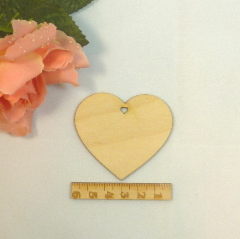 Herzen 5 Stück mit kleinem Herzausschnitt als Loch EHL Größe frei wählbar 6 cm, 8 cm oder 11 cm Holz Bild 3