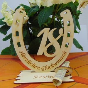Geschenk zum 18. Geburtstag, Hufeisen, Geldgeschenk, Gutscheinhalter, Glückwunsch & Zahl 18 Geburtstagsgeschenk