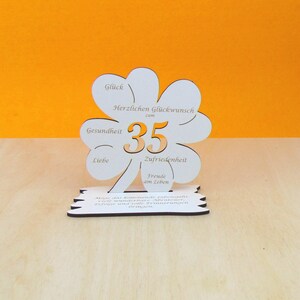 Gutscheingeschenk zum 35 Geburtstag  Kleeblatt 11cm Vintage weiß Glückwünsche Mädchen Junge Geschenk Deko 02