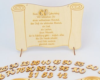 Birthday gift all numbers possible 50 55 60 63 65 70 72 75 80 81 83 Cloudless saying wooden board for birthday, personalized