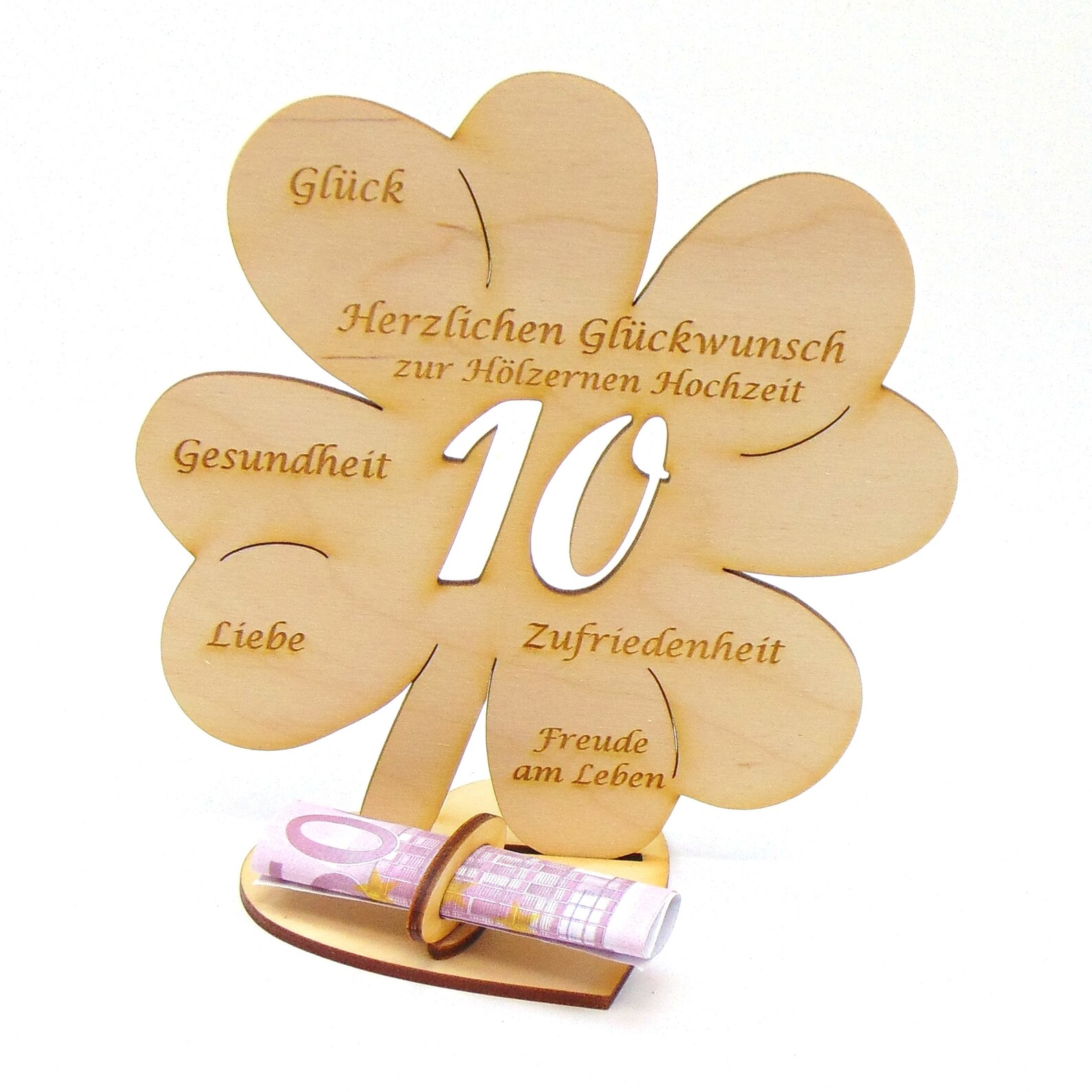 Kleeblatt Geldgeschenk zur Hölzernen Hochzeit Zahl 10 Holz Etsy