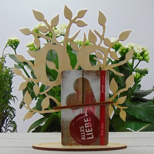 Geschenk zum 90 Geburtstag, Gutschein und Geldgeschenk Lebensbaum Zahl 90, mit graviertem Fuß Herzlichen Glückwunsch, 16 cm Bild 3