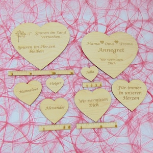 Holz Herzen mit Gravur für Grabgesteck, Engel, Trauerkranz, In stillem Gedenken, Erinnerungen für einen lieben Menschen, Personalisiert 8cm Herz