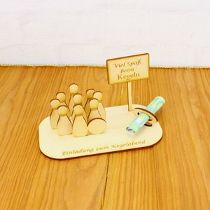 Geschenk für Kegel Fans, Kegel Abend Verschenken, Kegel Turnier, Kegeln, Holz Geschenkidee, Geldgeschenk