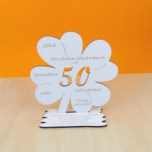 50 Geburtstag Gutscheingeschenk 16cm Kleeblatt Vintage weiß Glückwünsche Mann Frau Geschenk Deko 01