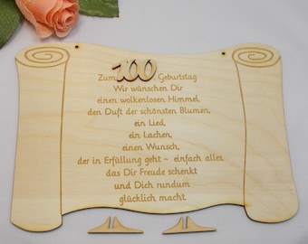 Geschenk zum 100. Geburtstag, Papierrolle aus Holz, 23 cm lang, Geburtstagsglückwünsche, Wolkenlos