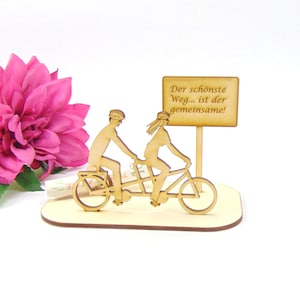 Geldgeschenk Tandem zur Hochzeit, zum Geburtstag, mit Gute Fahrt oder mit eigenem Wunschtext, Geschenk Fahrrad, Bike aus Holz K8