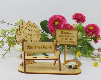 Retirement gift, large pensioner's bench with town sign, cash gift tree of life retirement