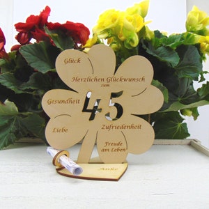 Zur Goldenen Hochzeit Kleeblatt großes Geldgeschenk 16 cm Geschenk aus Holz 