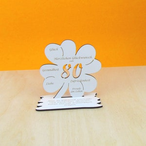 Gutscheingeschenk zum 80 Geburtstag  Kleeblatt 11cm Vintage weiß Glückwünsche Mann Frau Geschenk Deko 02