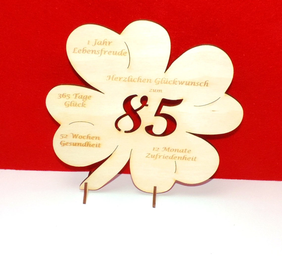 Glückskleeblatt 85 Geburtstag gravierte Wünsche 20 cm Etsy